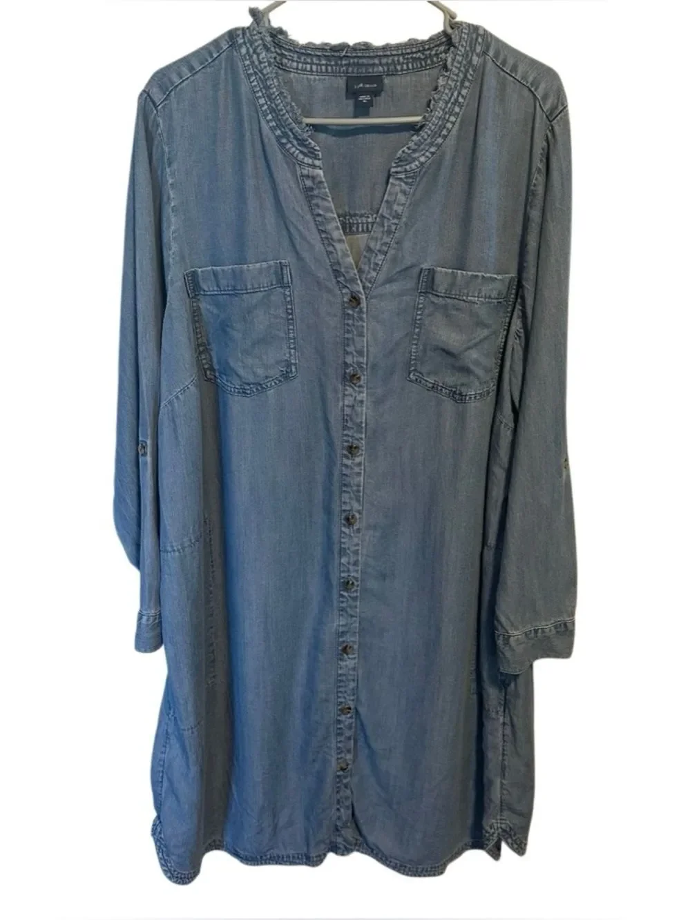 J.Jill Denim Lyocell Button Front Shirt Dress XL Relaxed Chambray Tencel Midi